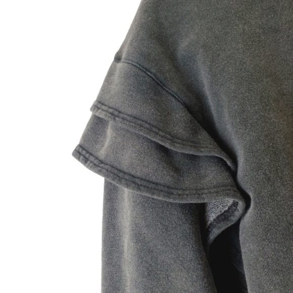 7FAMK 7 For All Mankind Women's Cropped Ruffle Shoulder Dark Gray Sweatshirt - Picture 6 of 14